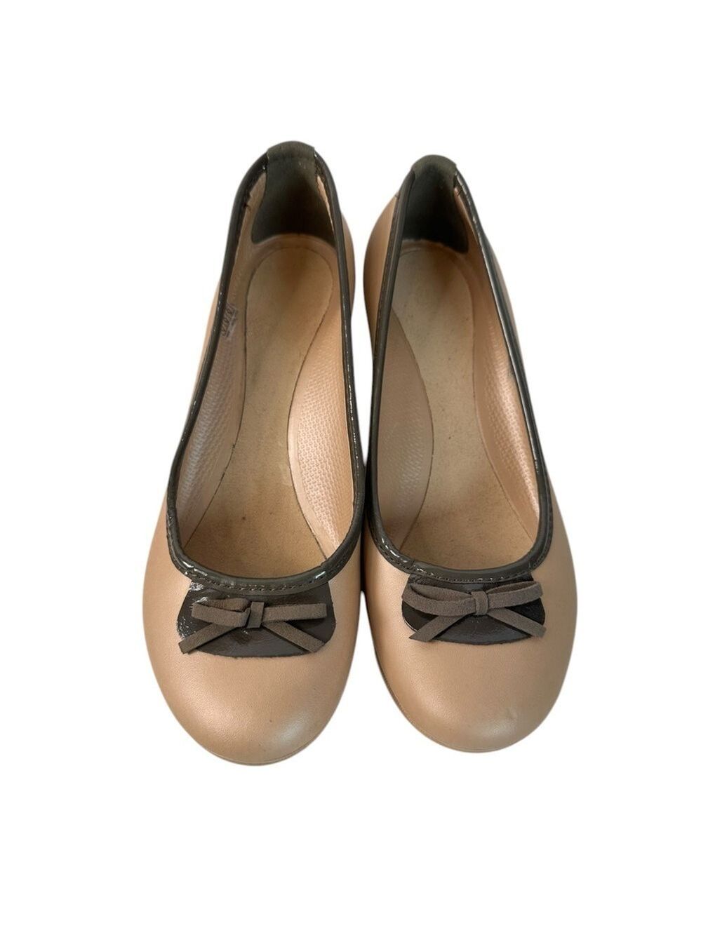 Crocs Lily Metallic Beige Bow Flats Brown Trim Rubber Comfort Shoes 8